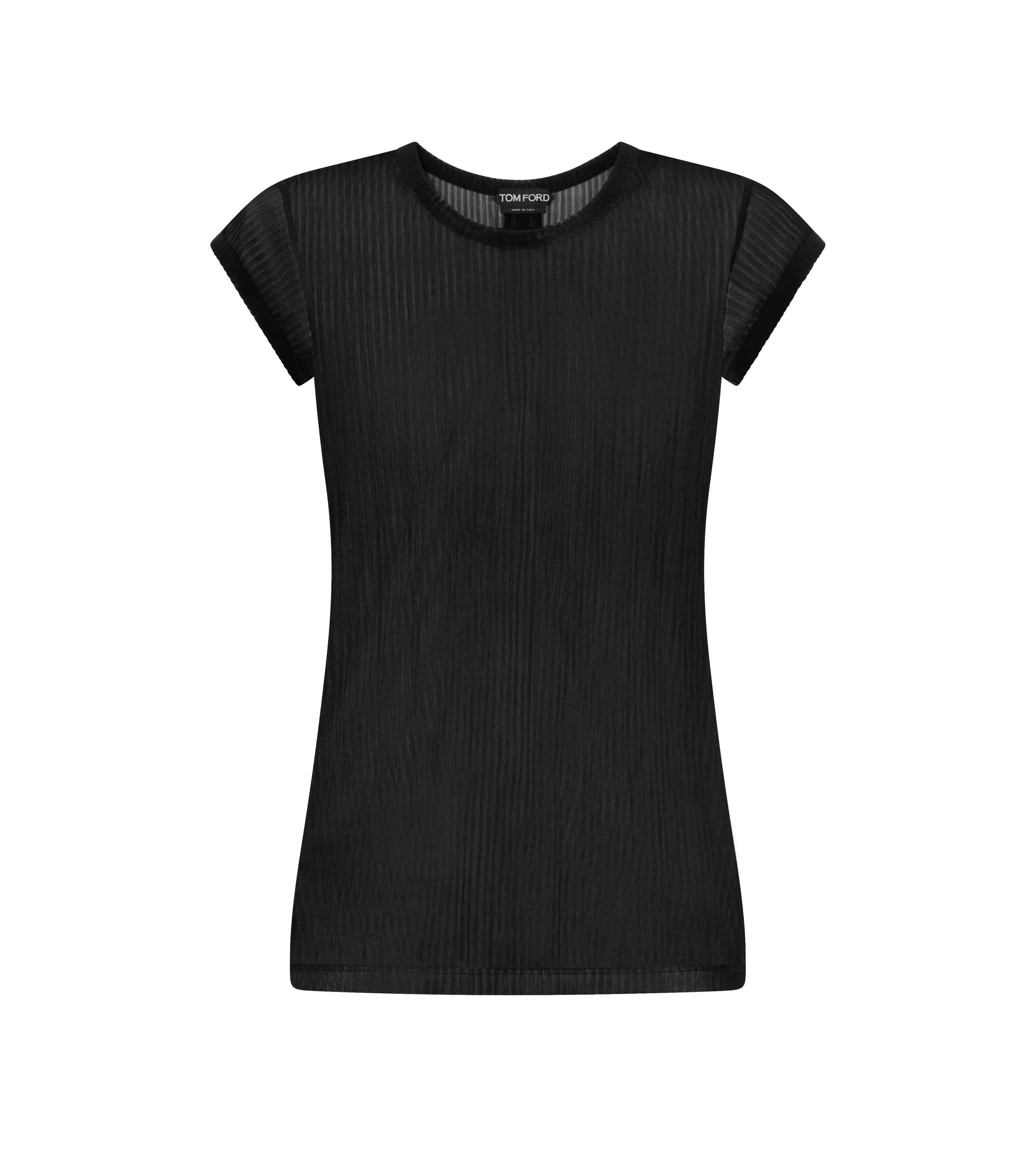 TOM FORD TRANSPARENT RIB JERSEY FITTED T-SHIRT BLACK^WOMEN Tops