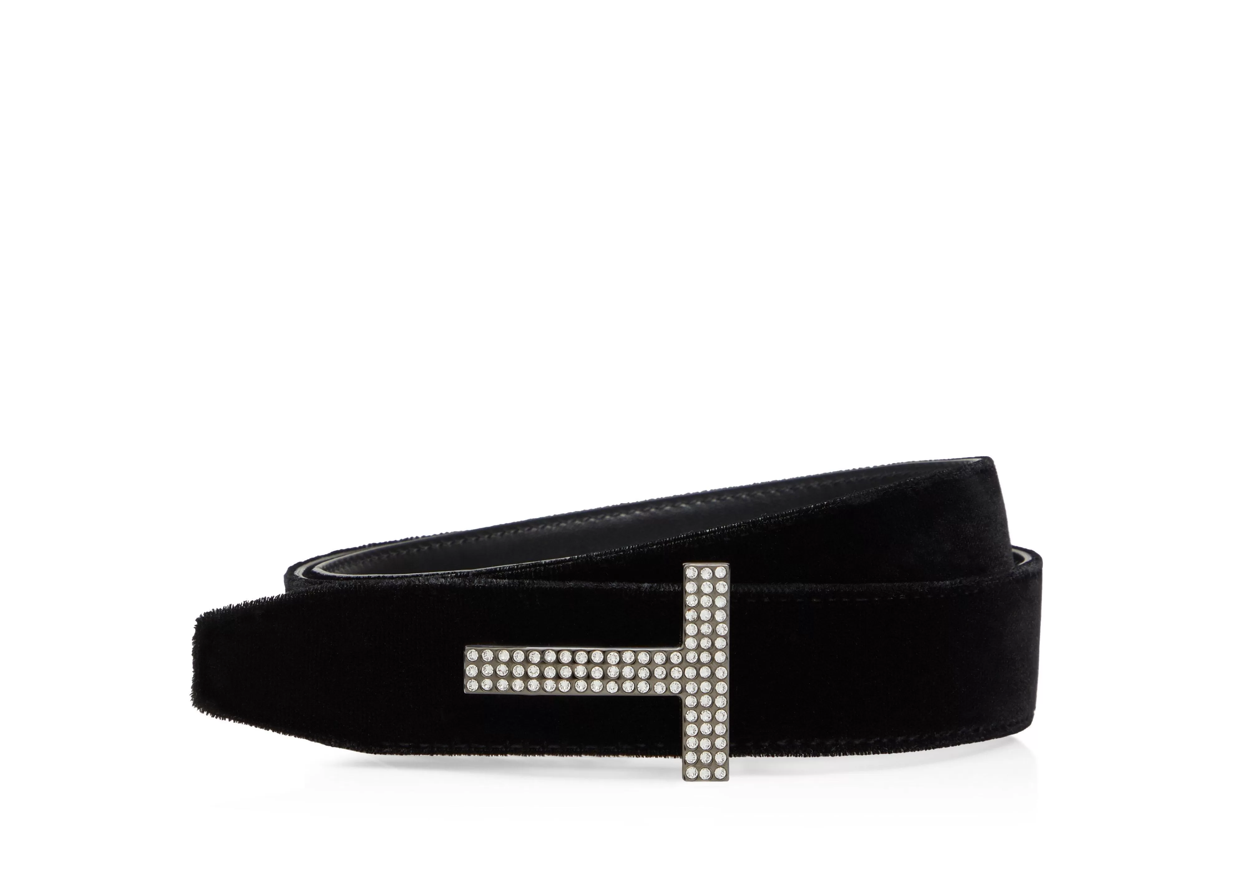 TOM FORD VELVET AND CRYSTAL STONES T BELT BLACK^WOMEN | WOMEN Belts | Accessories