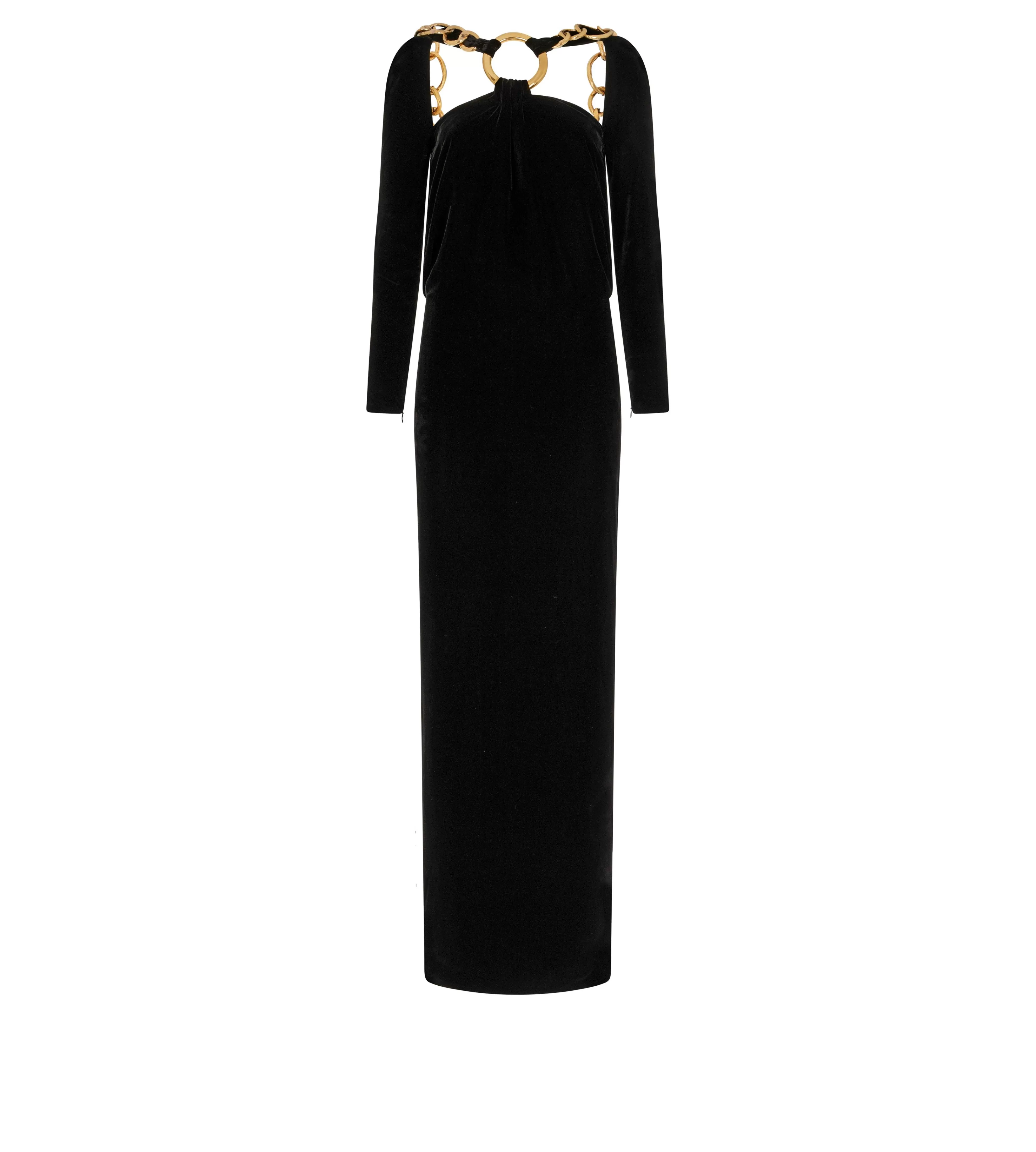 TOM FORD VELVET OPEN BACK GOWN WITH CHAIN BLACK^WOMEN | WOMEN Dresses | AUTUMN/WINTER 23