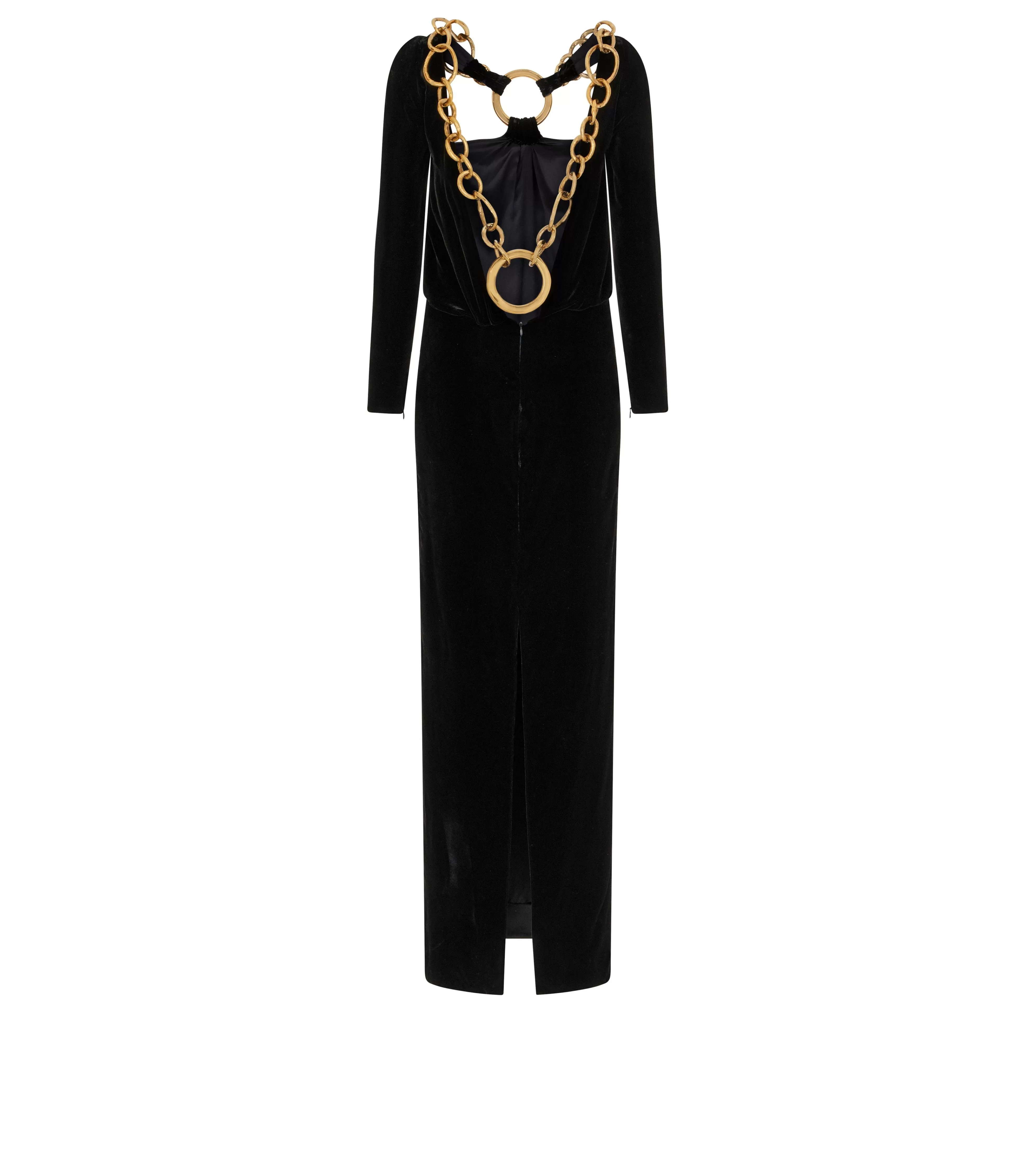 TOM FORD VELVET OPEN BACK GOWN WITH CHAIN BLACK^WOMEN | WOMEN Dresses | AUTUMN/WINTER 23