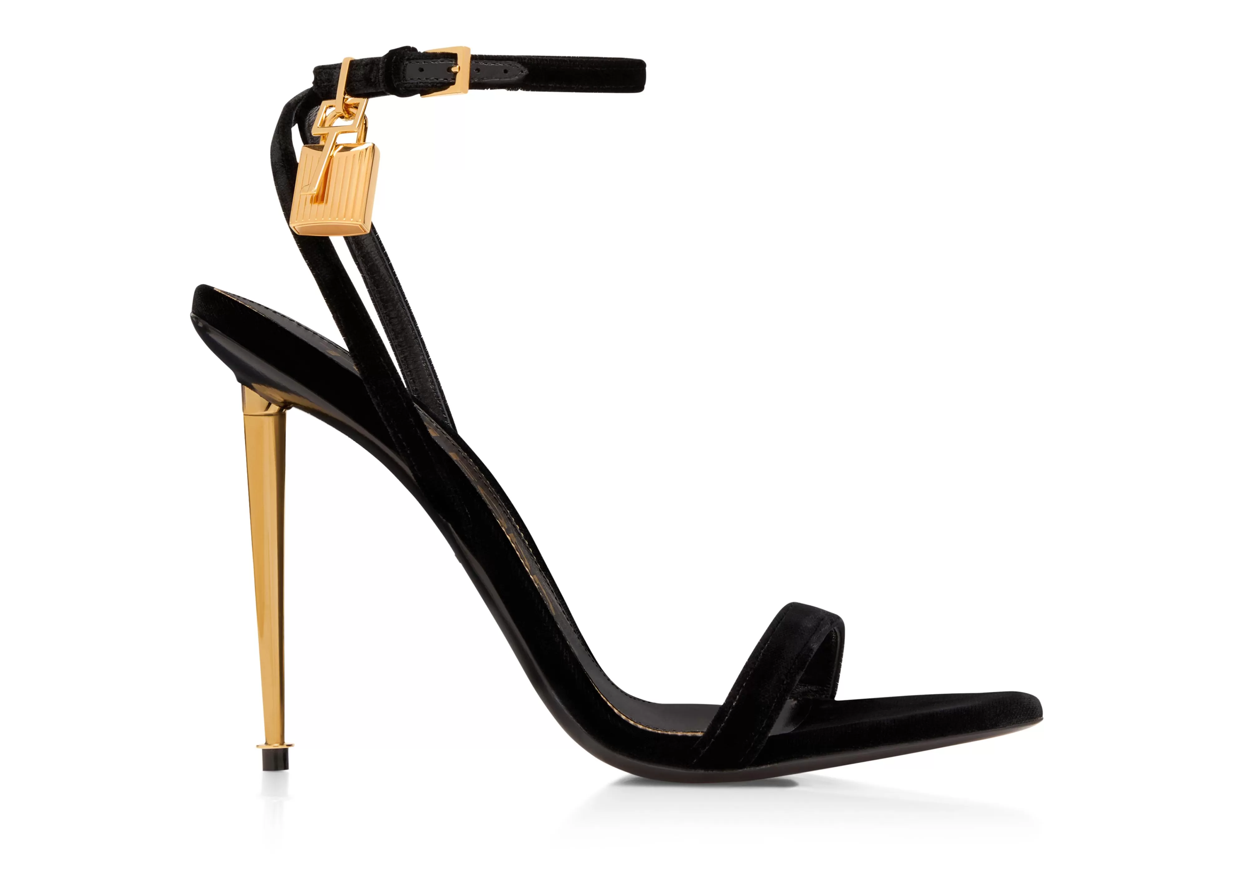 TOM FORD VELVET PADLOCK POINTY NAKED SANDAL BLACK^WOMEN Sandals