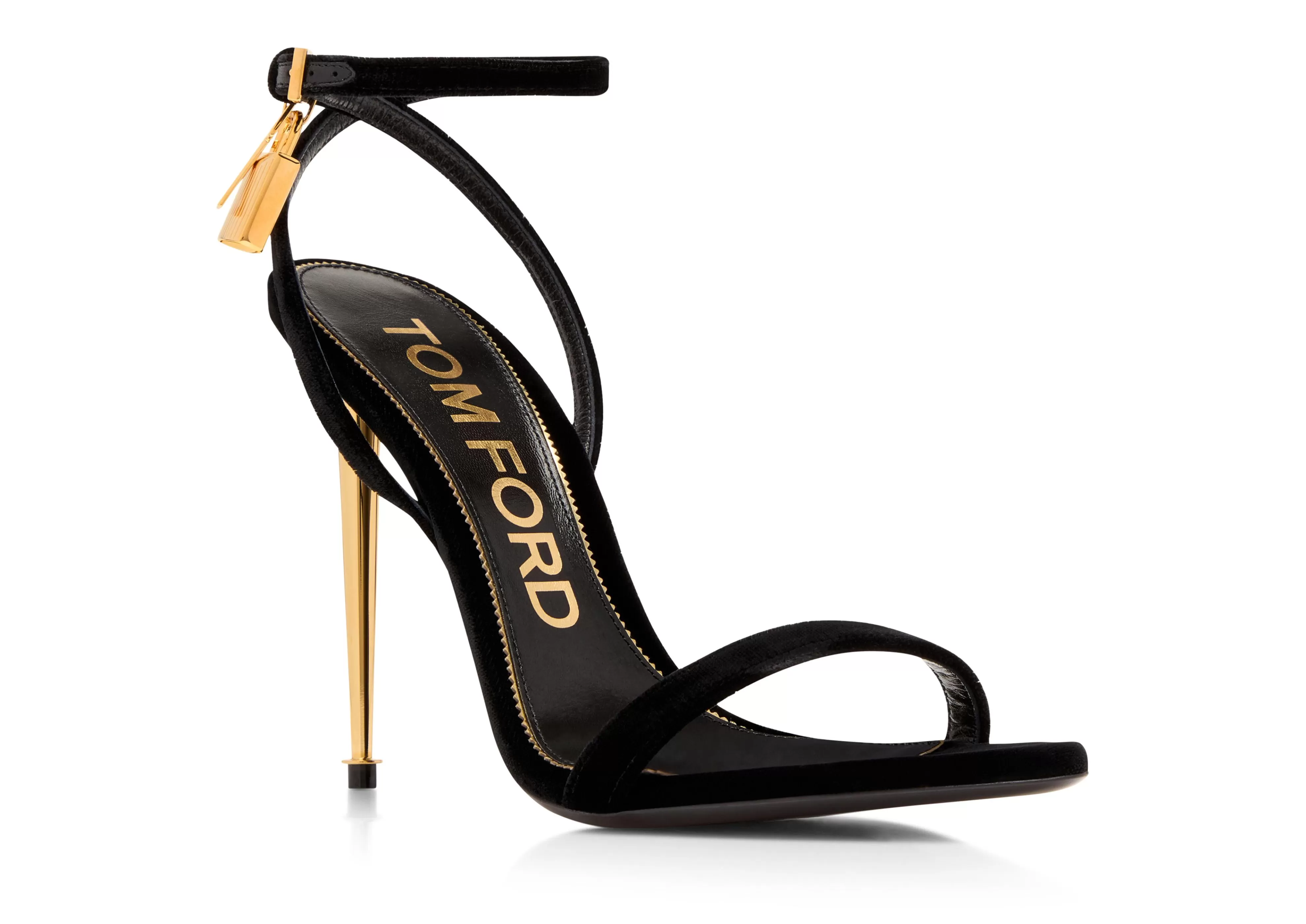 TOM FORD VELVET PADLOCK POINTY NAKED SANDAL BLACK^WOMEN Sandals