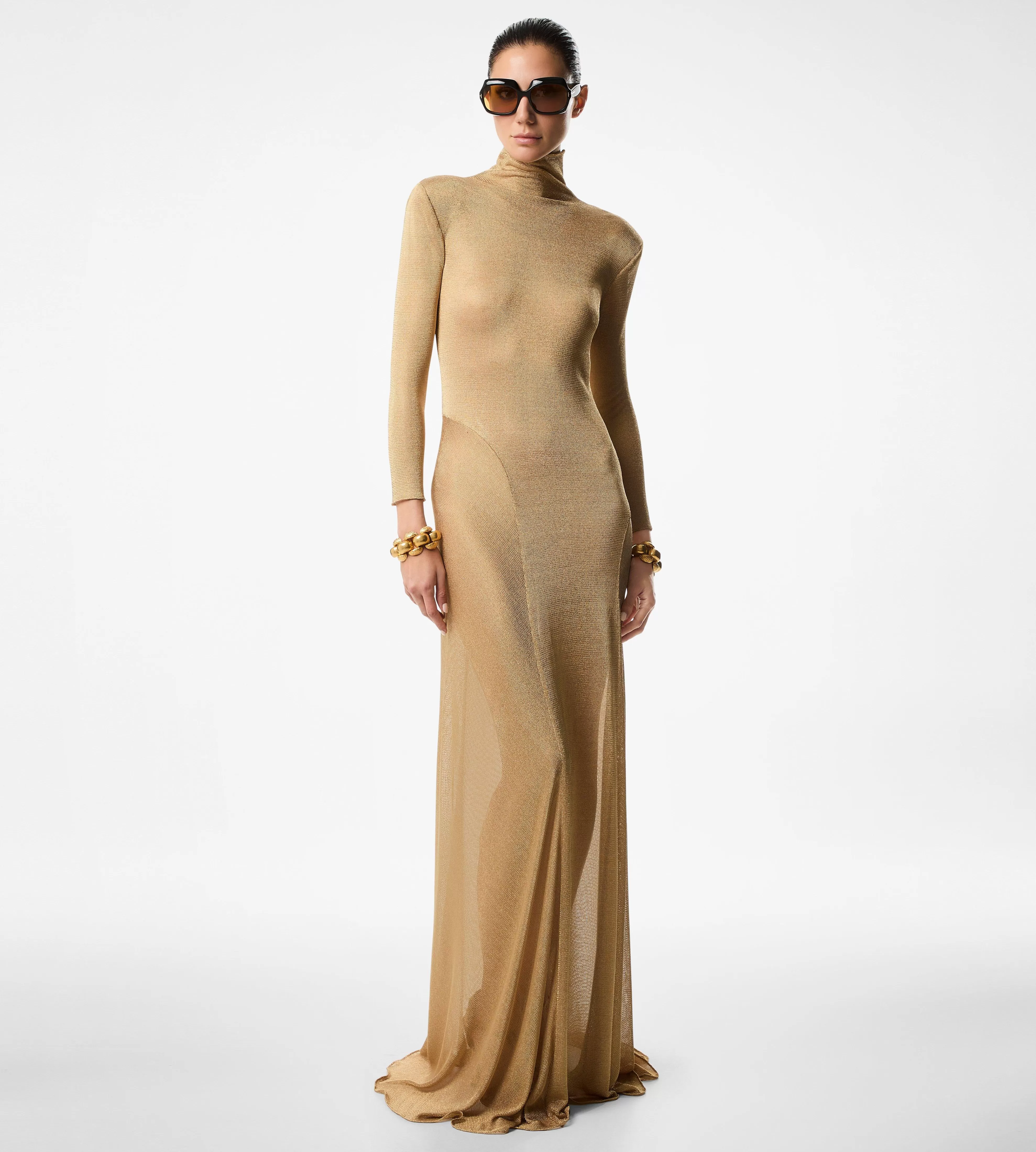 TOM FORD VISCOSE JERSEY TURTLENECK EVENING DRESS GOLD^WOMEN | WOMEN | WOMEN Dresses | JETSETTER EDIT | SPRING 24