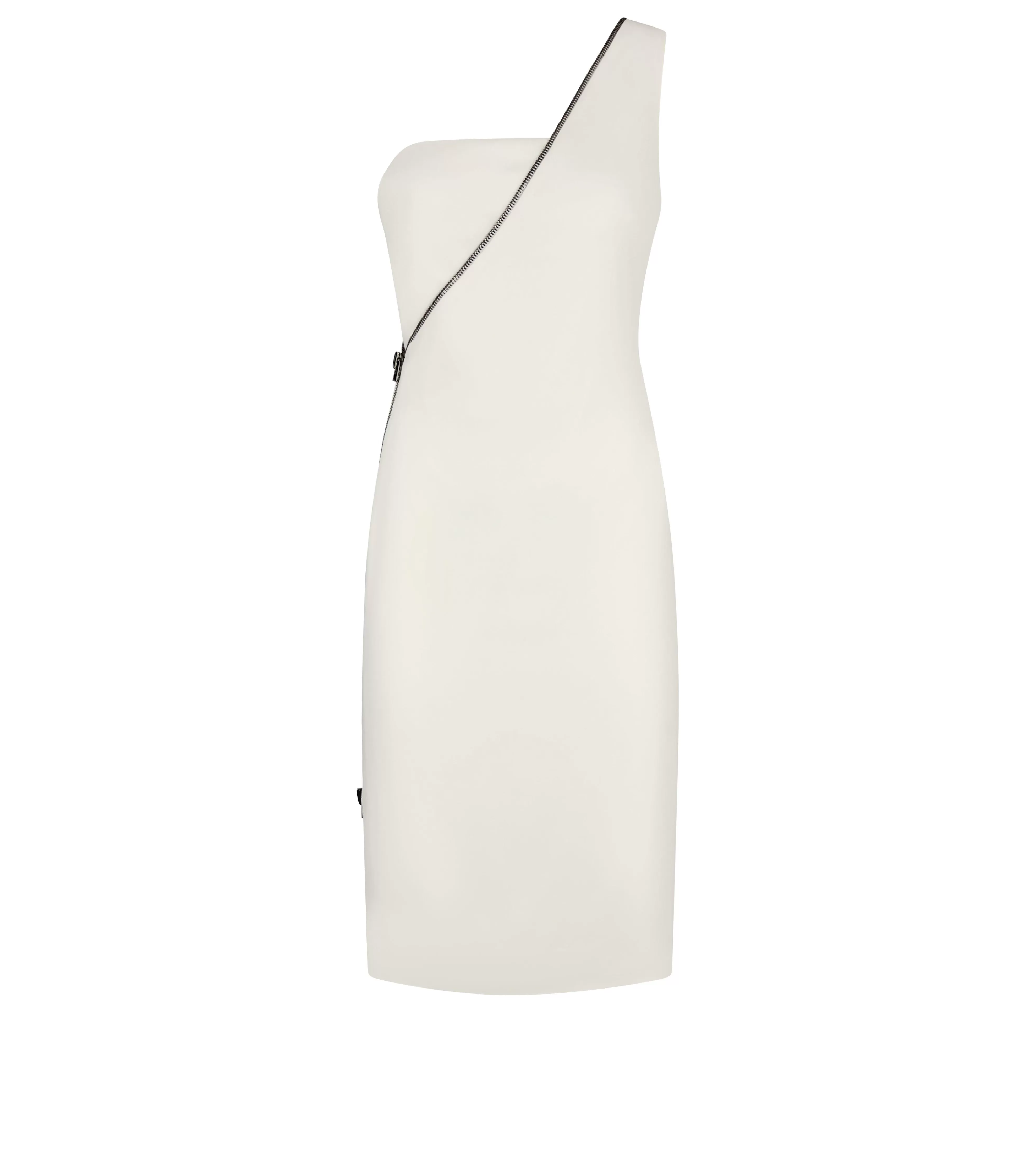 TOM FORD VISCOSE STRETCH CADY ONE SHOULDER COCKTAIL DRESS CHALK^WOMEN | WOMEN Dresses | AUTUMN/WINTER 23