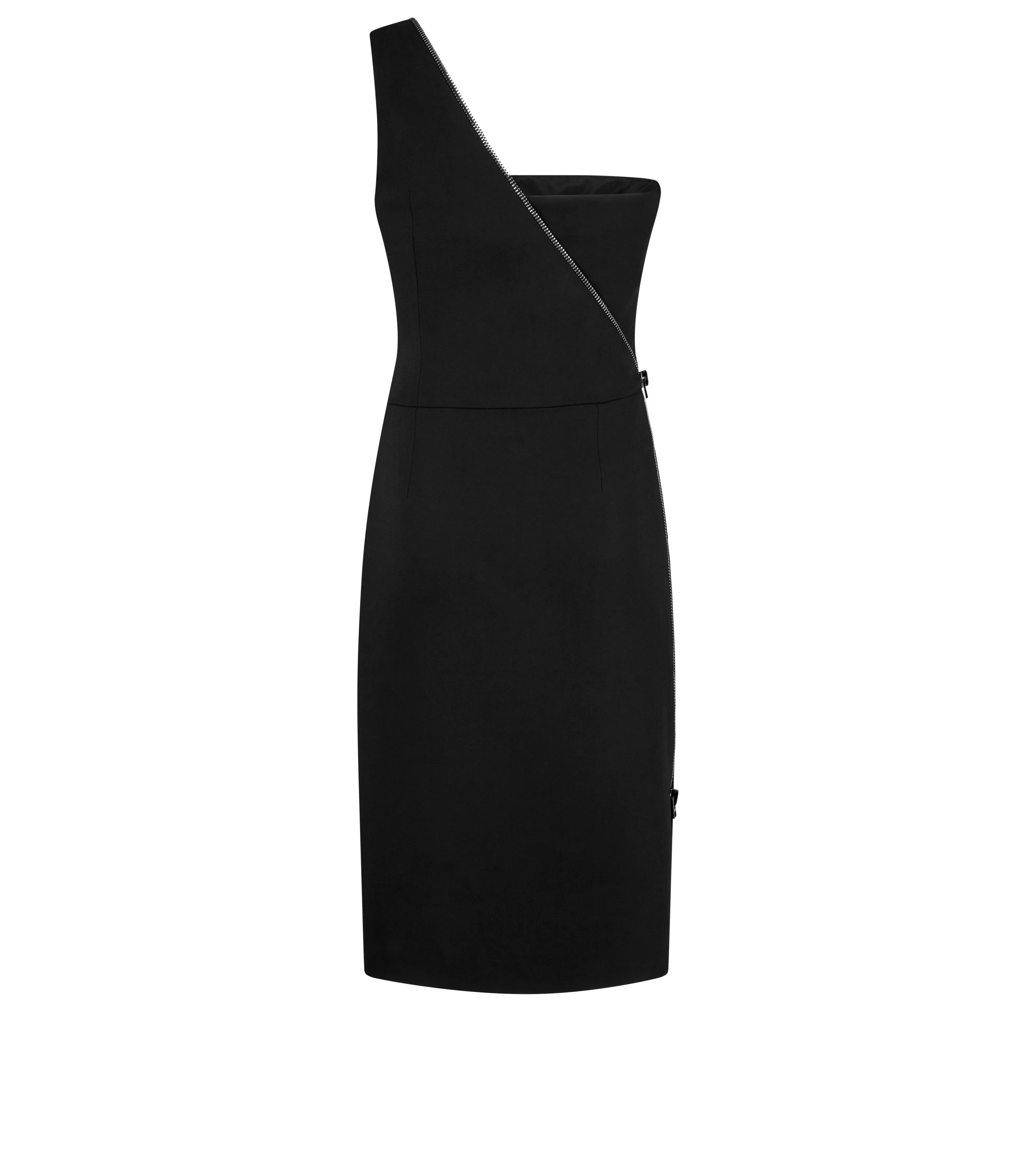 TOM FORD VISCOSE STRETCH CADY ONE SHOULDER COCKTAIL DRESS BLACK^WOMEN | WOMEN Dresses | AUTUMN/WINTER 23