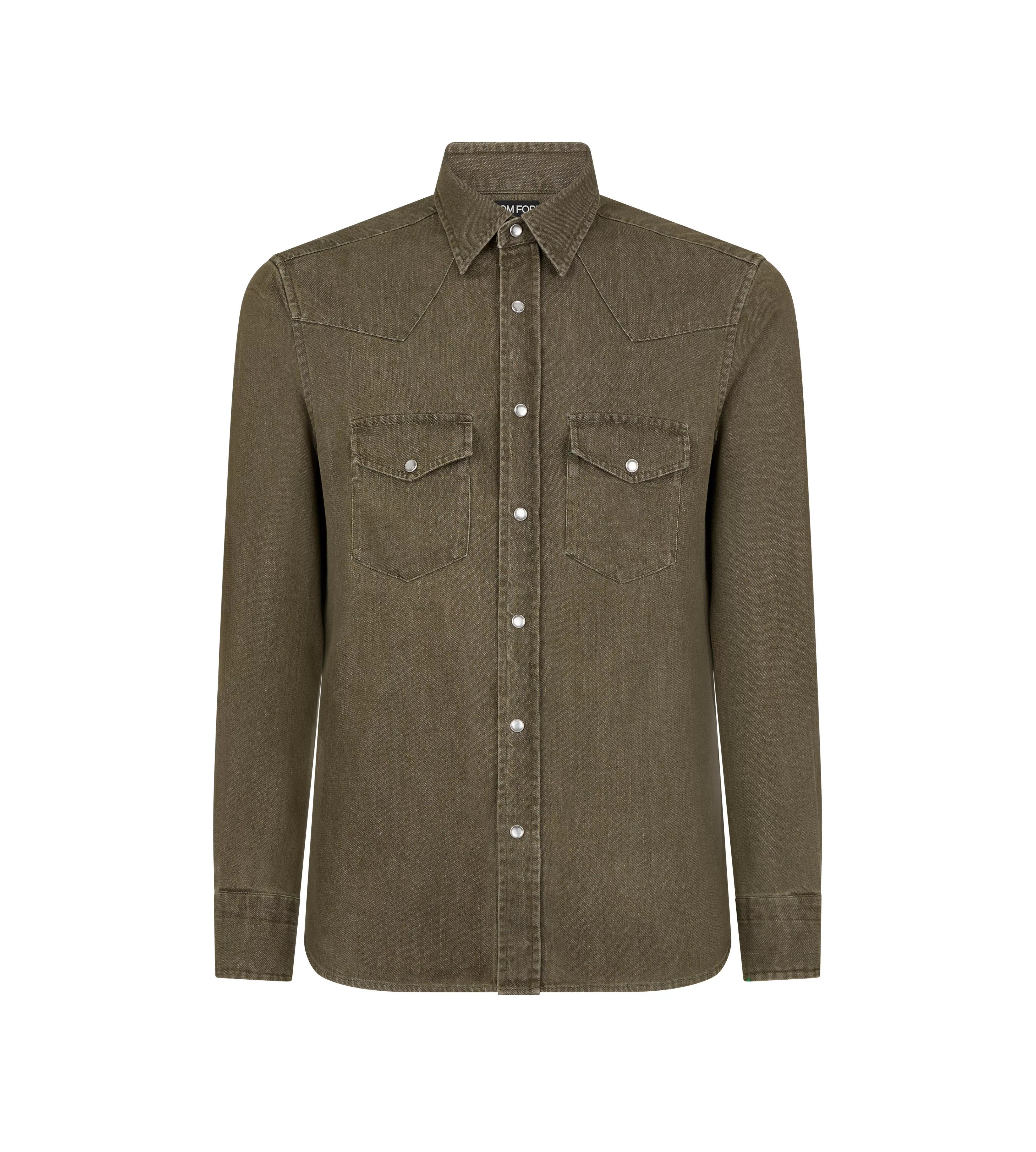 TOM FORD WASHED DENIM WESTERN SHIRT GREEN^MEN Shirts