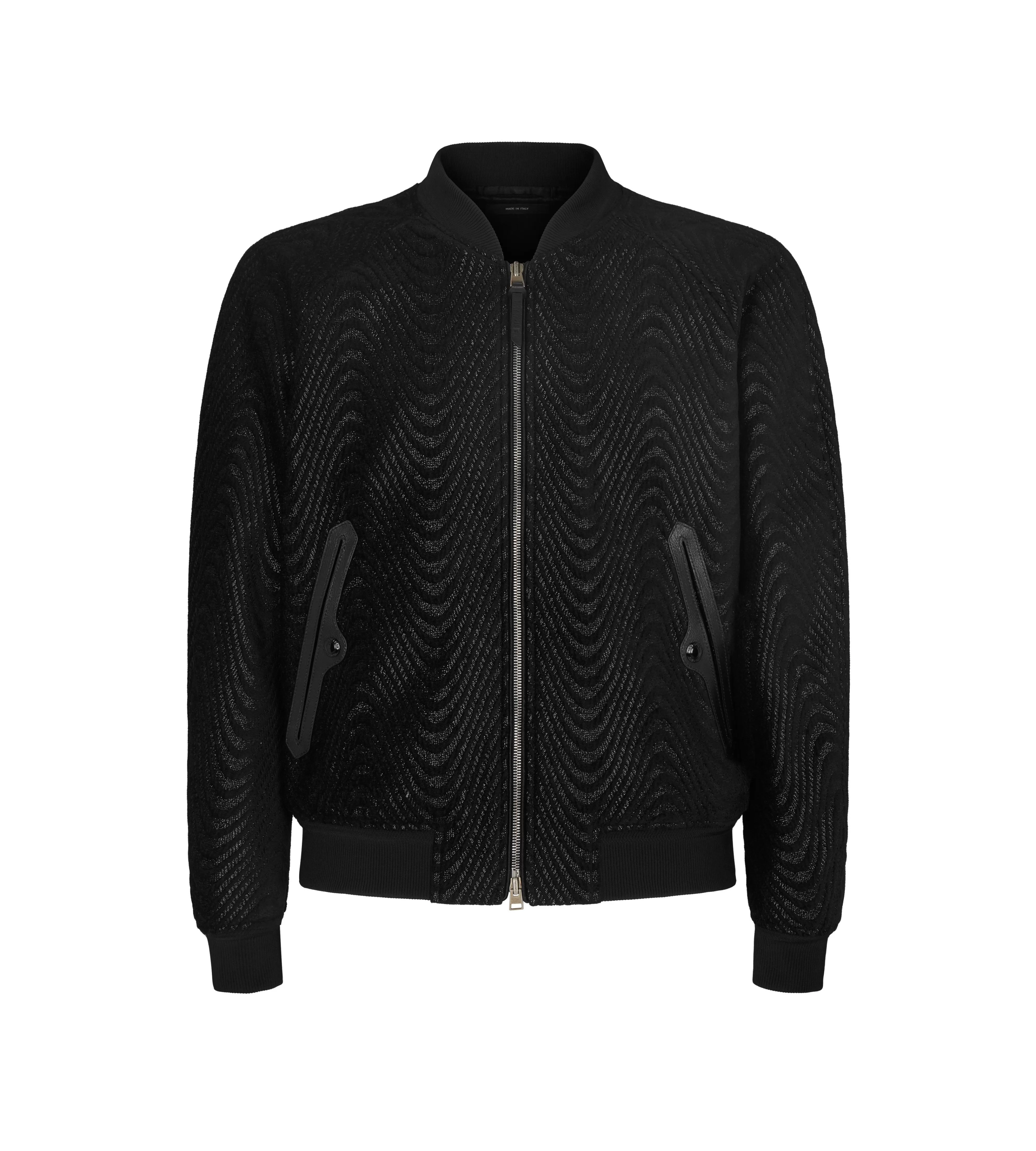 TOM FORD WAVE CHENILLE JACQUARD BOMBER BLACK^MEN | MEN Outerwear | AUTUMN/WINTER 23