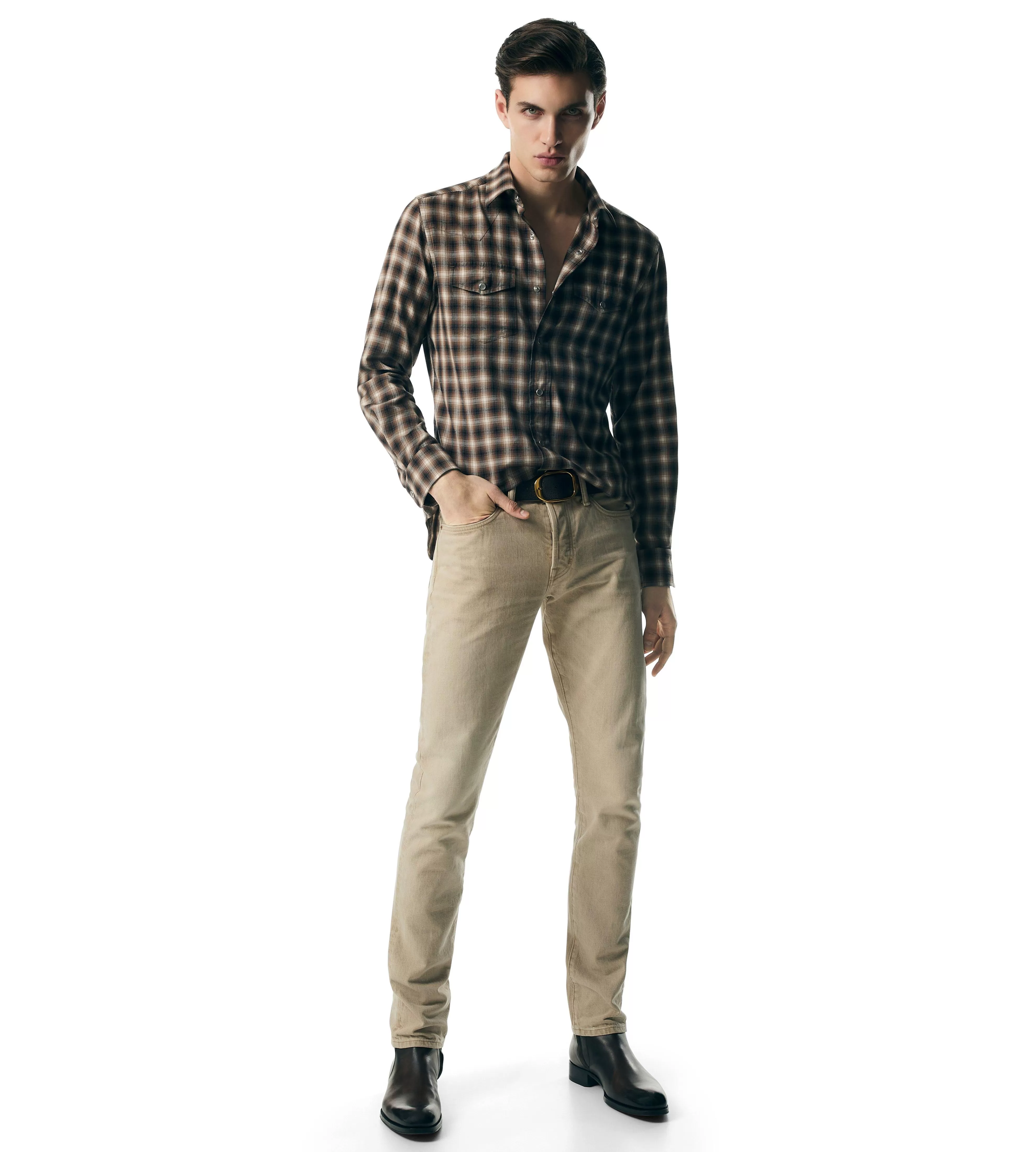 TOM FORD WESTERN CHECK SHIRT COMBO BROWN^MEN Shirts