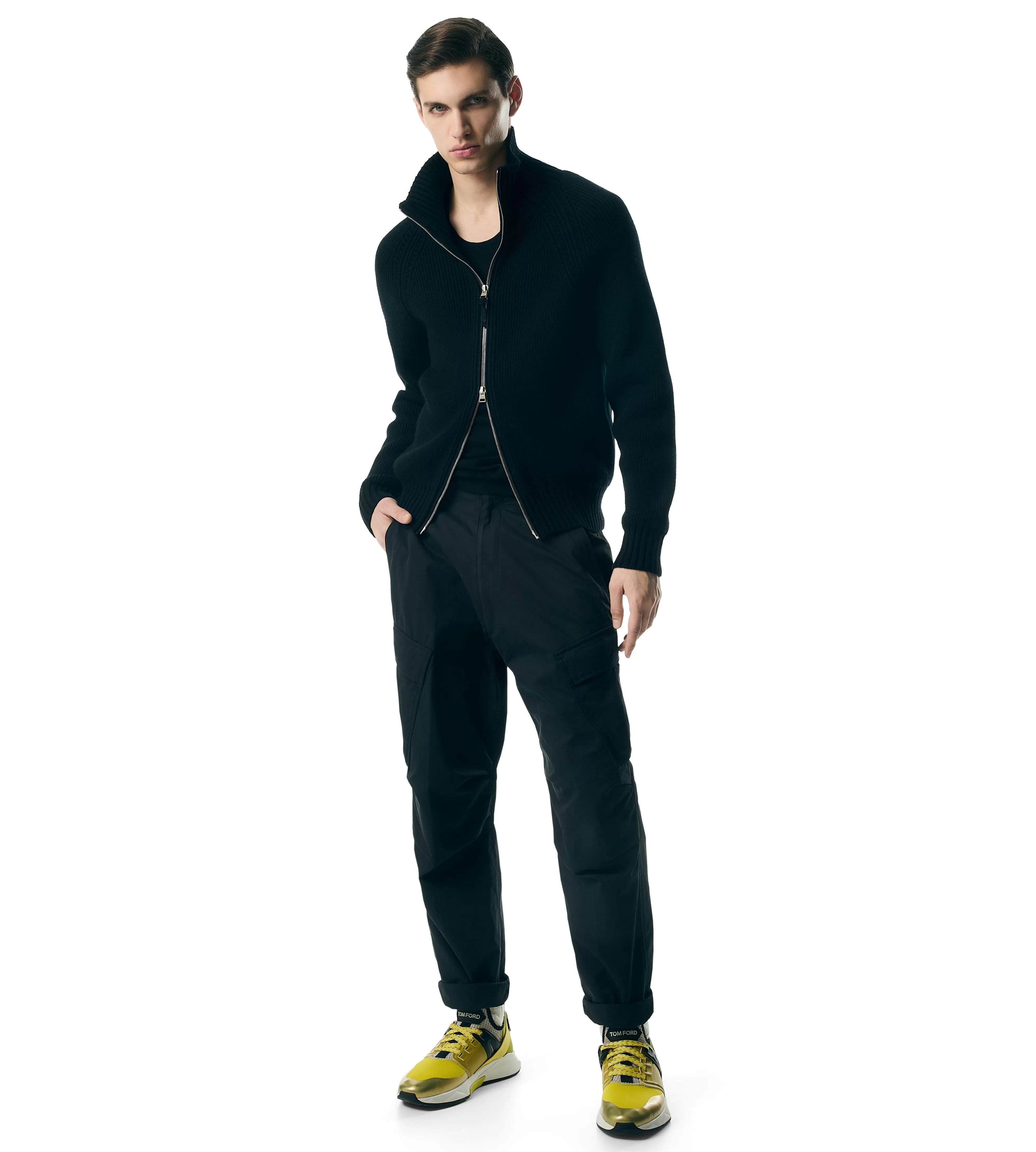 TOM FORD WOOL CASHMERE ZIP THROUGH BLACK^MEN Knitwear