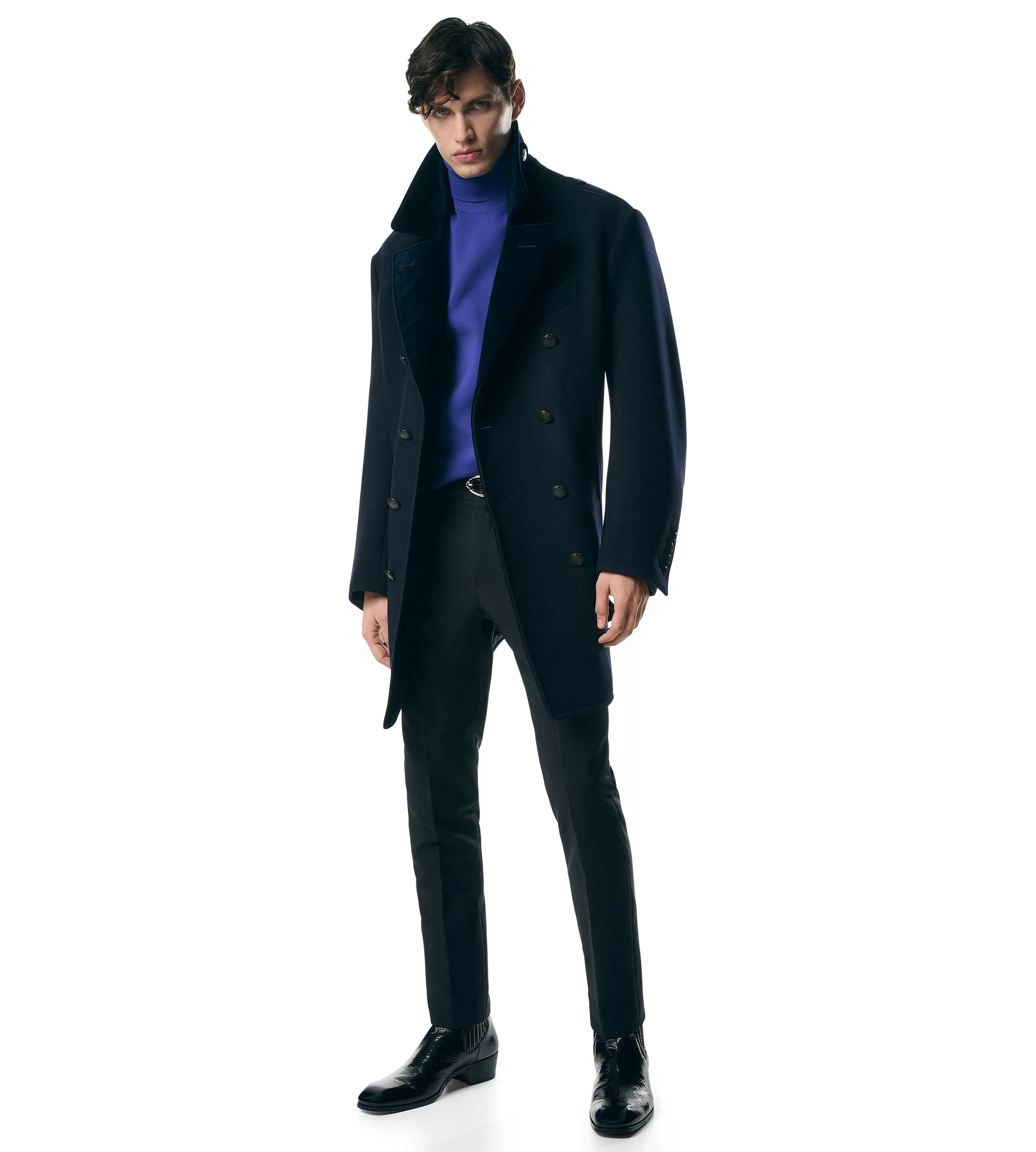 TOM FORD WOOL FELT OFFICER PEACOAT DARK BLUE^MEN Outerwear