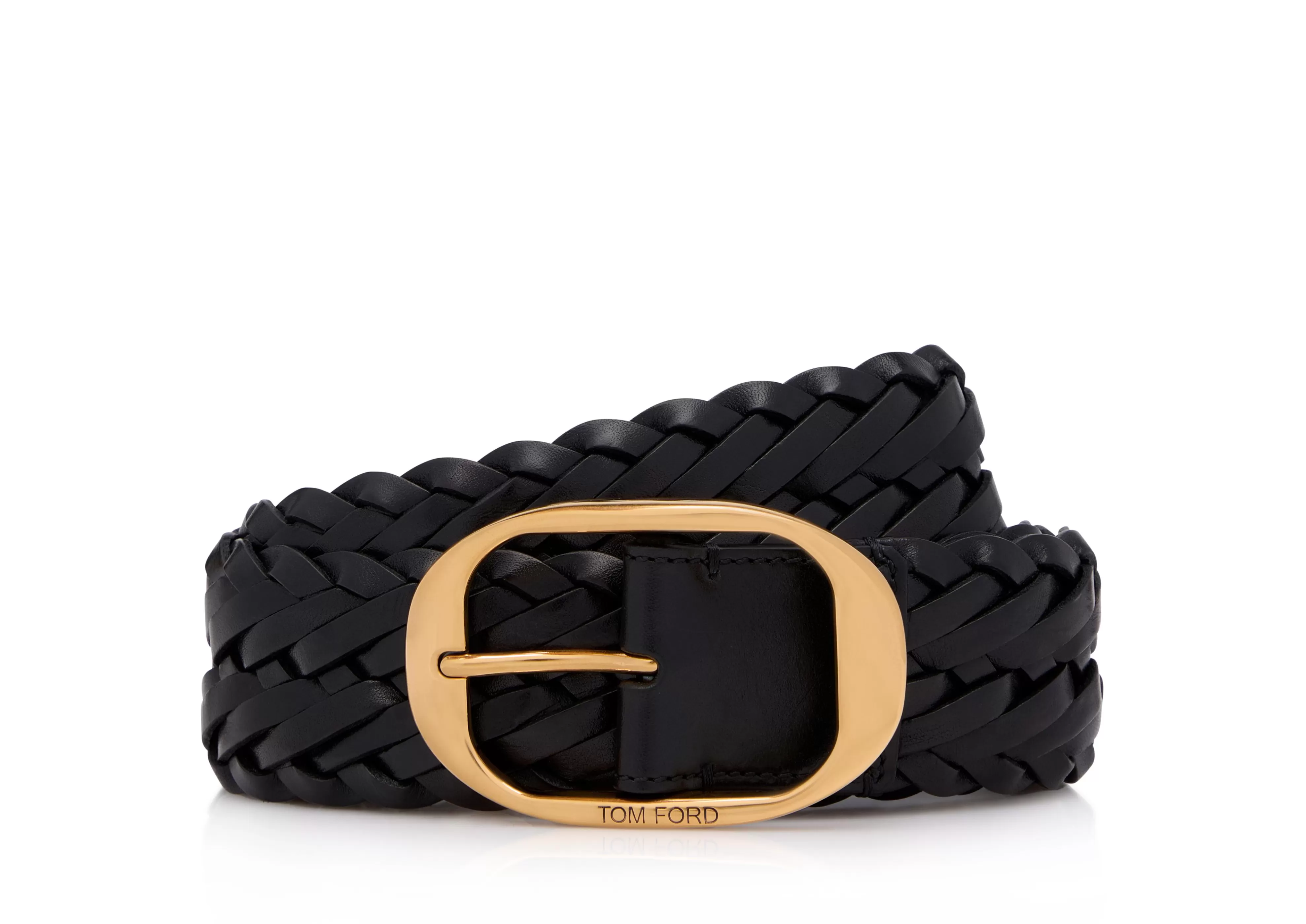 TOM FORD WOVEN LEATHER OVAL BELT BLACK^MEN Belts