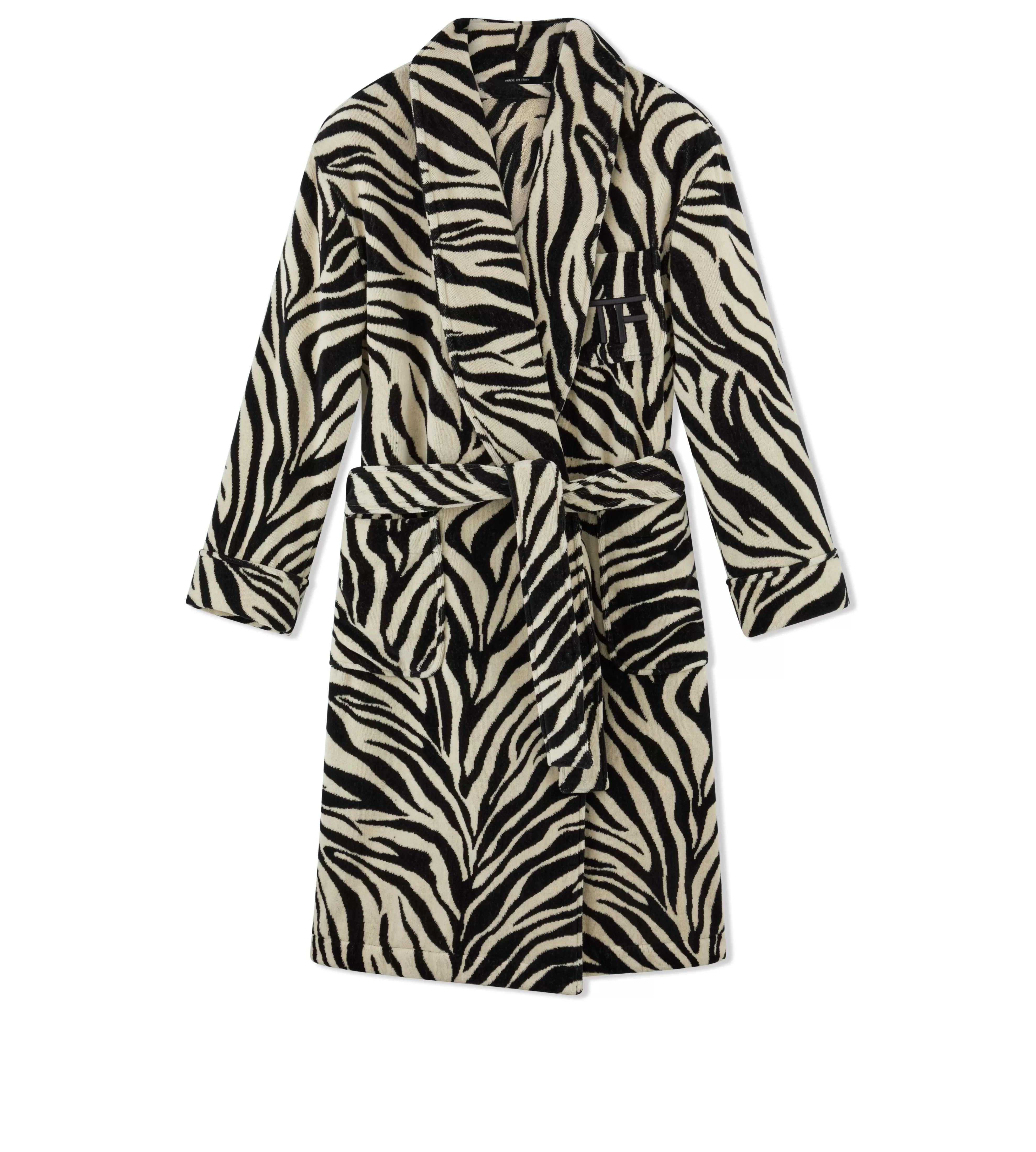 TOM FORD ZEBRA JACQUARD TOWELLING COTTON ROBE BLACK + BEIGE^WOMEN Pajamas & Robes