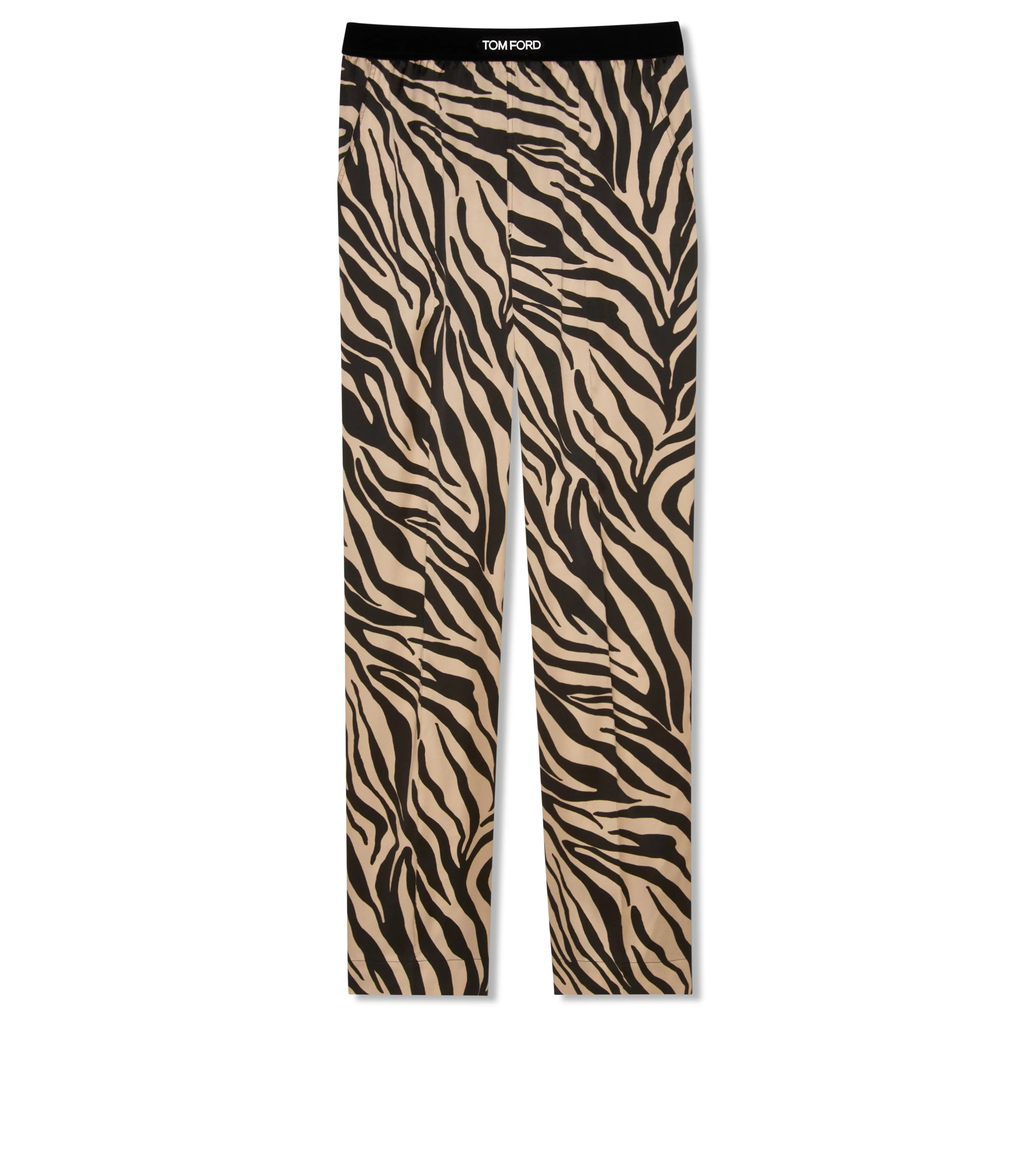 TOM FORD ZEBRA PRINTED SILK PJ PANTS BLACK + BEIGE^WOMEN | WOMEN Pajamas & Robes | Bottoms