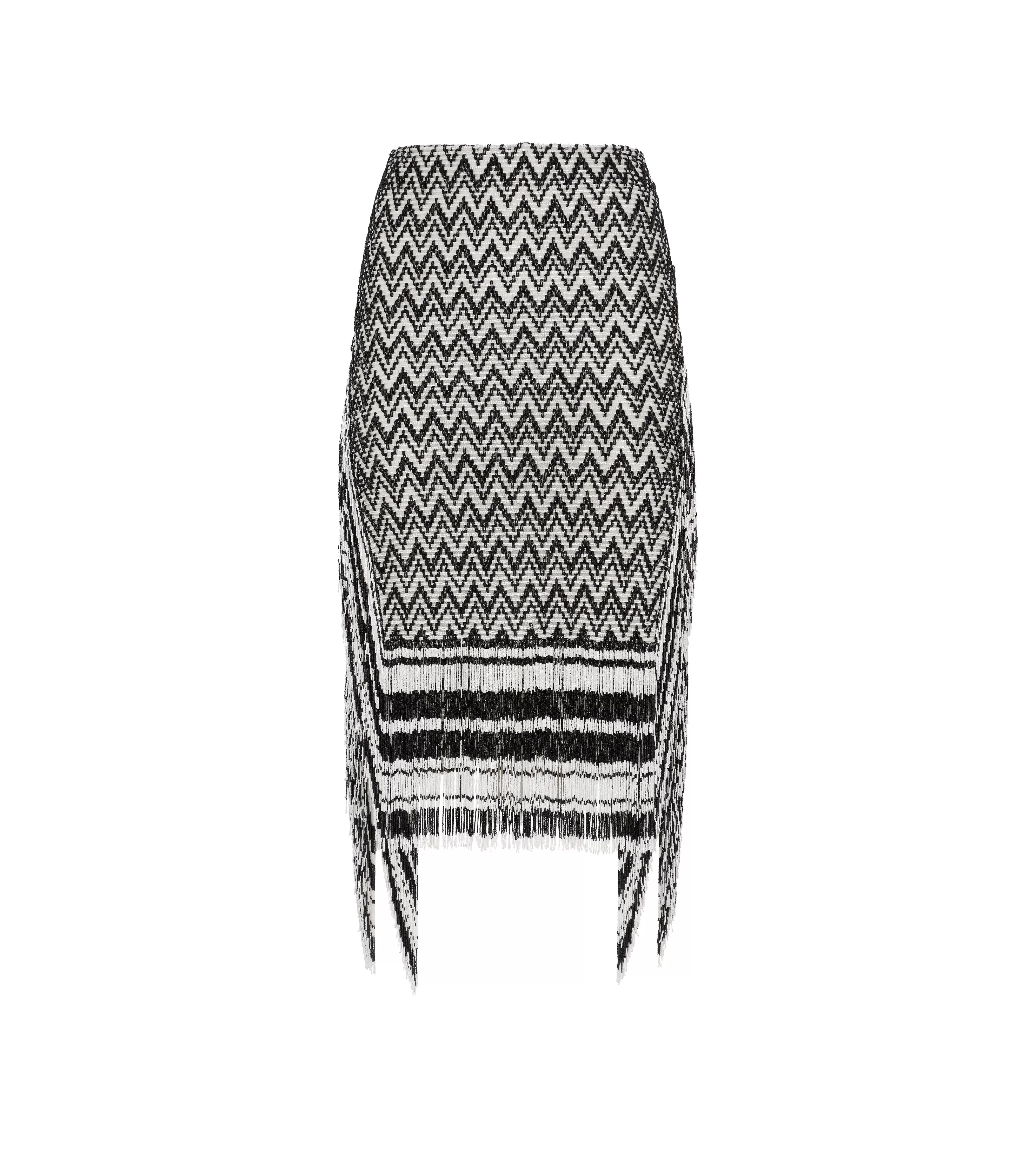 TOM FORD ZIG-ZAG BUGLE BEADS EMBROIDERY ON TULLE SKIRT BLACK/WHITE^WOMEN Skirts